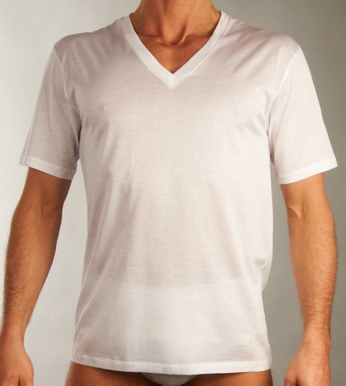 Hanro T-shirt Cotton Sporty Short Sleeve V-Neck Shirt H 073510