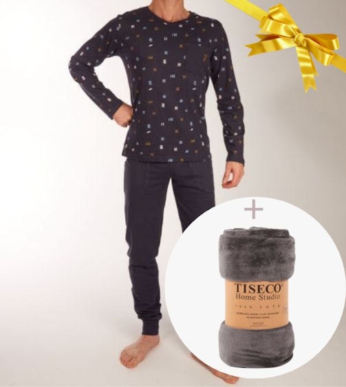 Cadeau set heren pyjama Eskimo + plaid 130x160 cm