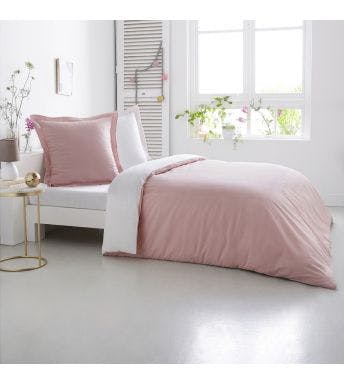 Home lineN dekbedovertrek Bicolore roze/wit flanel