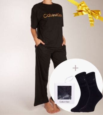 Cadeau set dames pyjama zwart Calvin Klein + sokkenbox