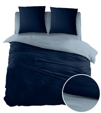 Sleepnight dekbedovertrek Bicolor Marineblauw/Lichtblauw Katoen