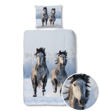 Good Morning housse de couette Snowhorses Grey Flanelle 140 x 200-220 cm