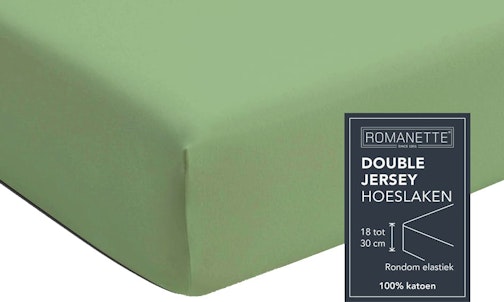Romanette hoeslaken dusty green double jersey (hoek 18-30 cm)