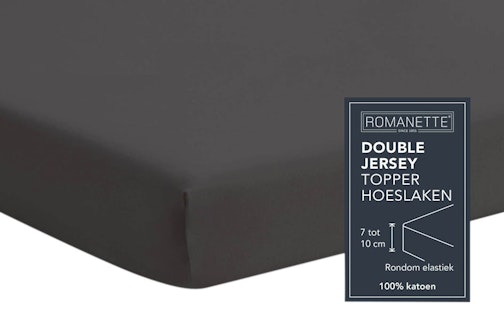 Romanette hoeslaken topper antraciet double jersey (hoek 15 cm)