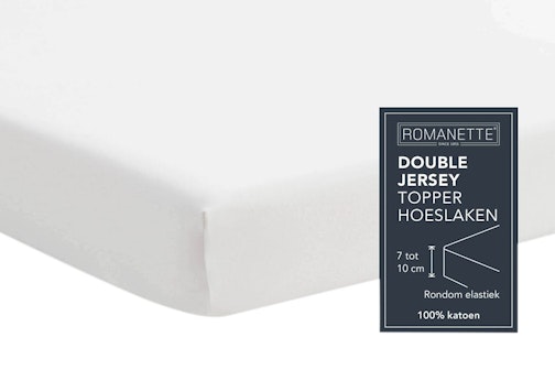 Romanette hoeslaken topper wit double jersey (hoek 15 cm)