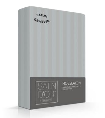 Satin d'Or hoeslaken Satijnstreep Silver Katoensatijn (hoek 25 cm) 90 x 200 cm