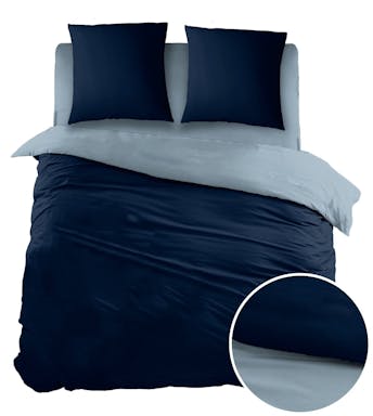 Sleepnight dekbedovertrek Bicolor Marineblauw Lichtblauw Flanel 140 x 200-220 cm