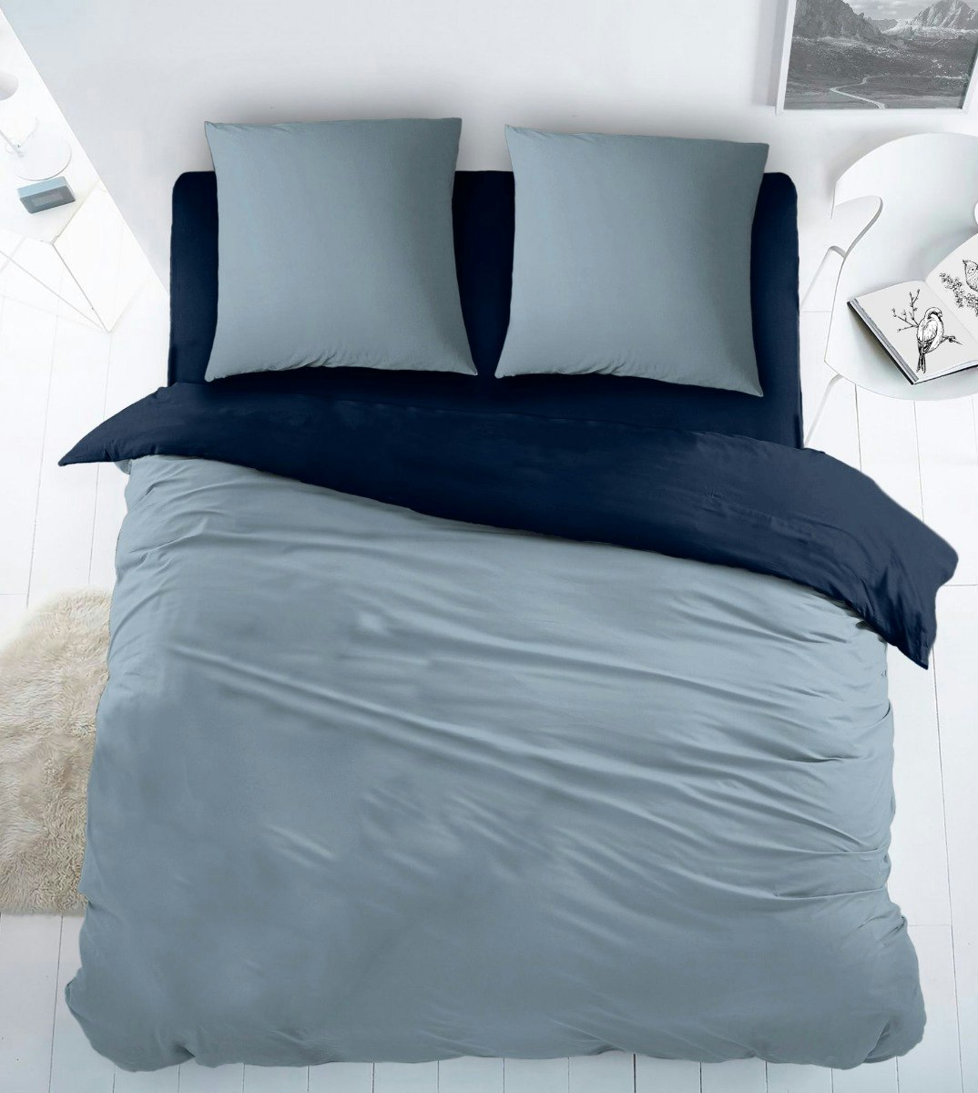 Sleepnight housse de couette Bicolor Bleu Marine/Bleu Claire Coton