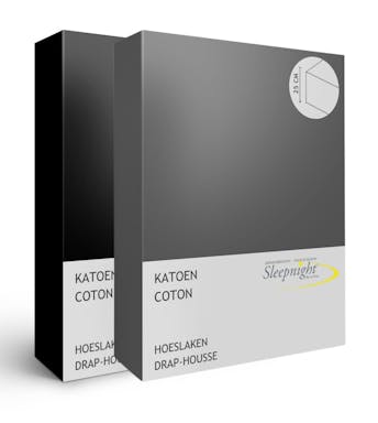 Sleepnight drap-housse noir gris coton (coin 25 cm) set de 2 160 x 200 cm