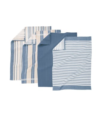 Tiseco Home Studio keukenhanddoek Multilines Stone Blue 50 x 70 cm set van 4